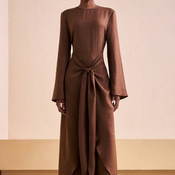 Brown Elegant Women's Long Slim Fit Party Dress - Picture 8 of 8